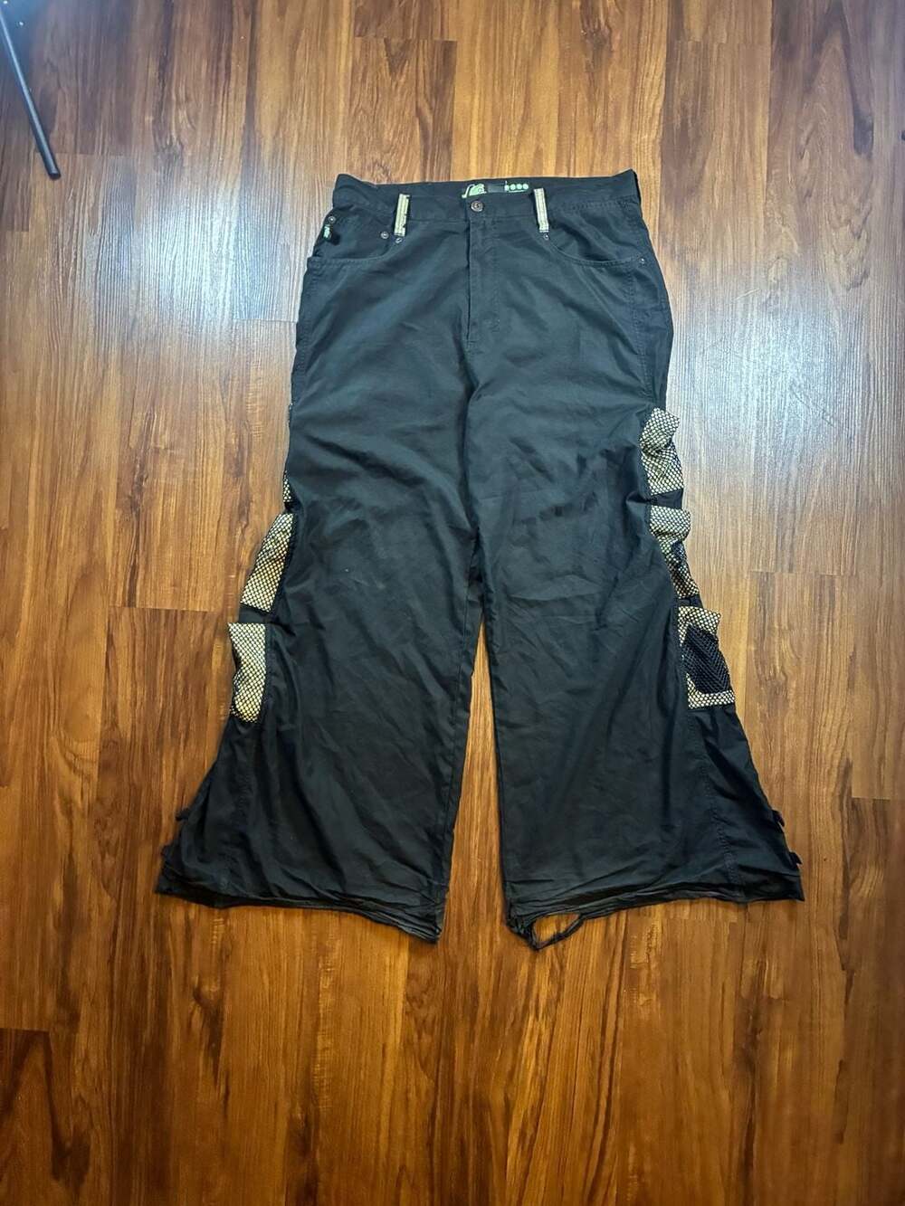 Kikwear Cargo Pants Size 34 Black Rave Mesh Baggy Wide Leg